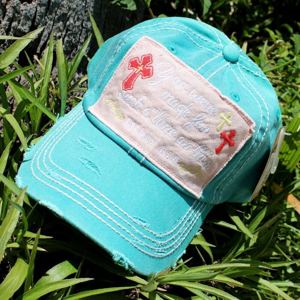 Womens Inspirational Cross Hat Cap Such A Time As This Esther 4:14 Distressed - Picture 2 of 11